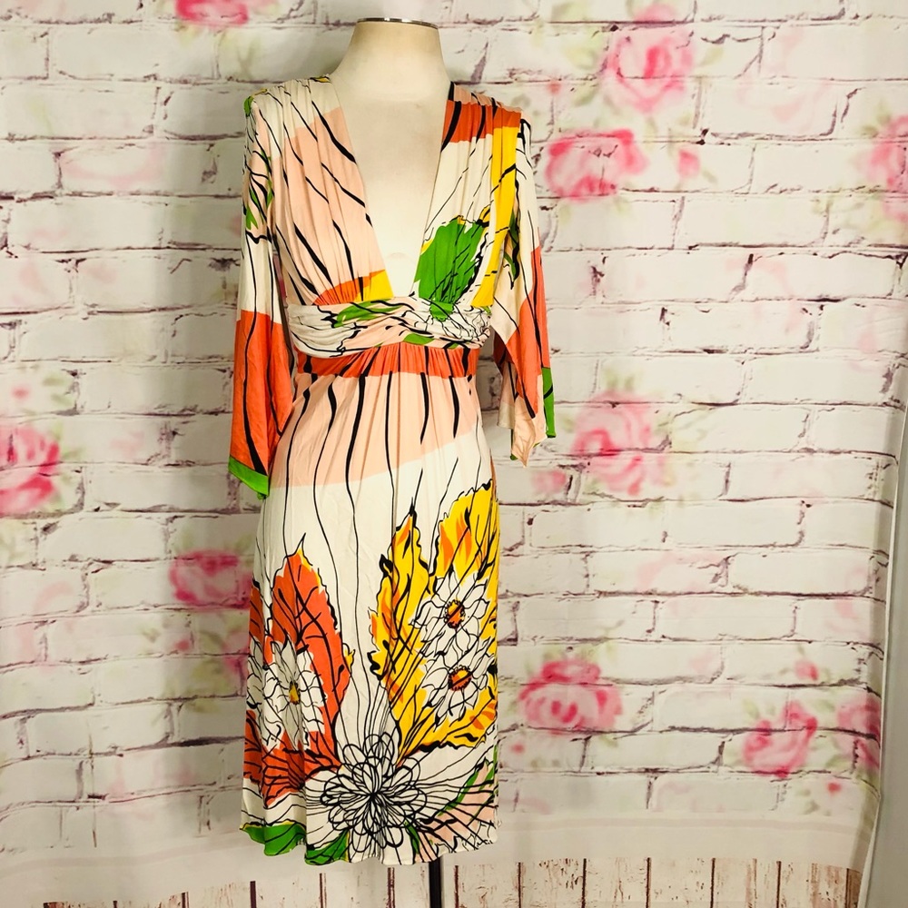 Sky floral slit flutter sleeve multicolored dress